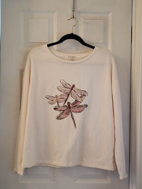 Escape Cream Long-Sleeve Dragonfly Graphic Top